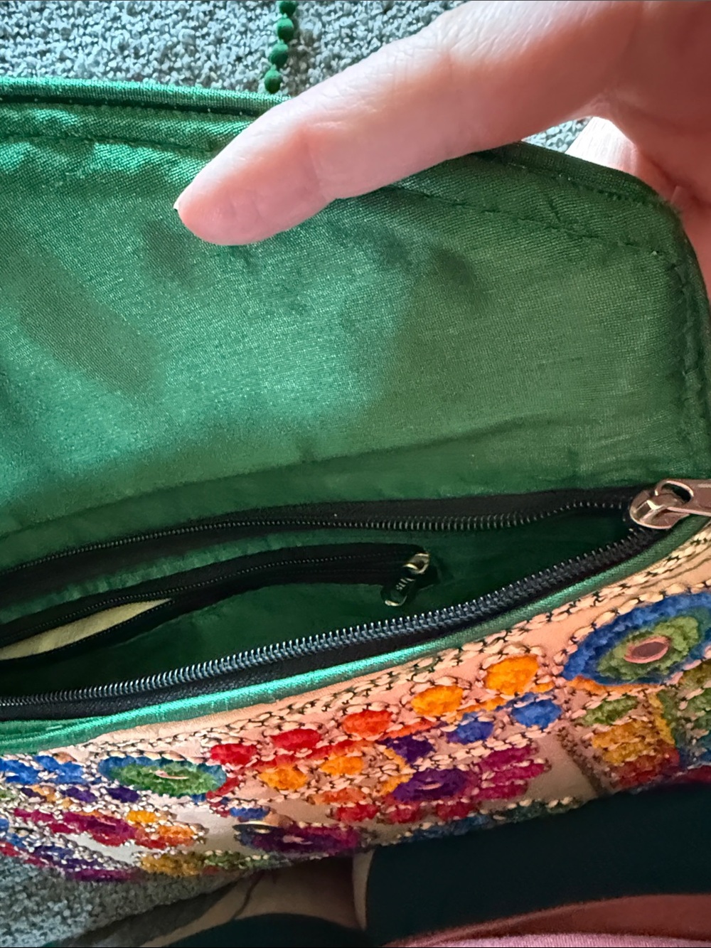 Colorful Embroidered Elephant Floral Clutch with Green Beaded Strap - Picture 2 of 7